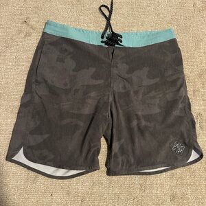 Salty Crew Camo Black and Teal Hybrid Shorts